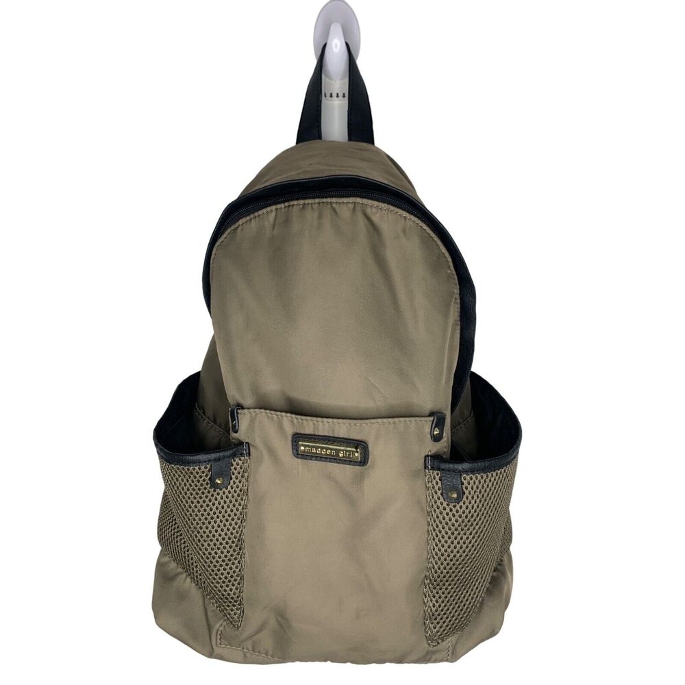 Madden Girl Olive Green Backpack With Mesh Pockets & Leather Trim